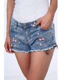 Denim shorts with embroidery, light blue L5 - Online store - Boutique